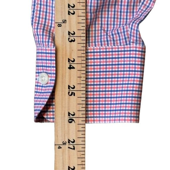 Peter Millar Blue & Orange Checked Button Down Men’s Size Large Weekender Finish - Picture 6 of 10